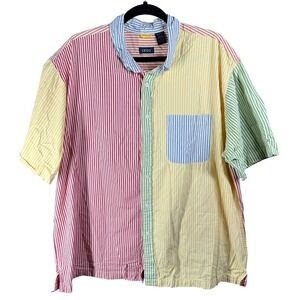 IZOD Button Down Shirt Mens XL Multicolor Striped Short Sleeve Colorblock